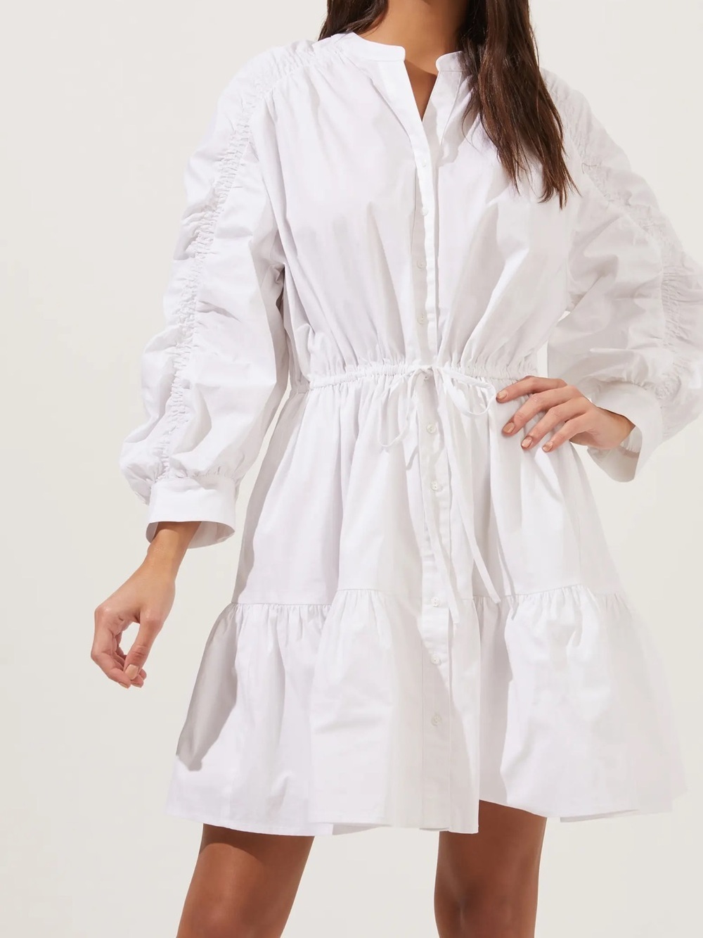 Astr White Button-Front Drawstring Mini Dress- Size Small